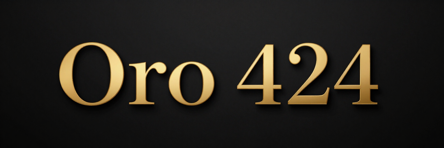 Texto dorado «Oro 424» sobre fondo negro.
