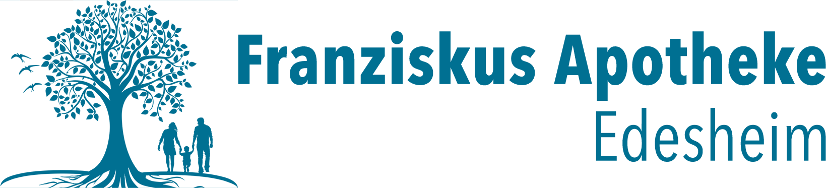 Ein Logo für Franziskus Apotheke Edesheim mit einem Baum und zwei Menschen