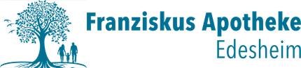 Ein Logo für Franziskus Apotheke Edesheim mit einem Baum und zwei Menschen