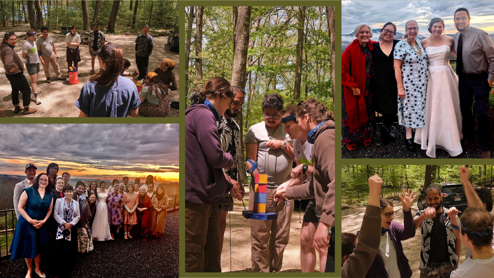 A collage of photographs from Jen's wedding and a recent House retreat