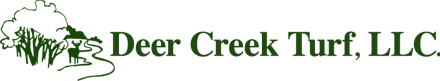 Logo for Deer Creek Turf, LLC featuring a dark green illustration of a tree, a deer, and a winding creek.