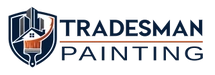 Tradesman Painting logo with shield and house icon in navy, orange, and white