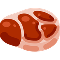 Un'illustrazione in stile fumetto di un pezzo di carne su uno sfondo bianco.