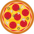 Una pizza con peperoni, funghi e olive sopra