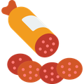 Un'illustrazione in stile fumetto di una salsiccia e alcune fette di salame.