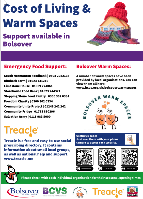 Bolsover Warm spaces poster Bolsover Warm spaces poster