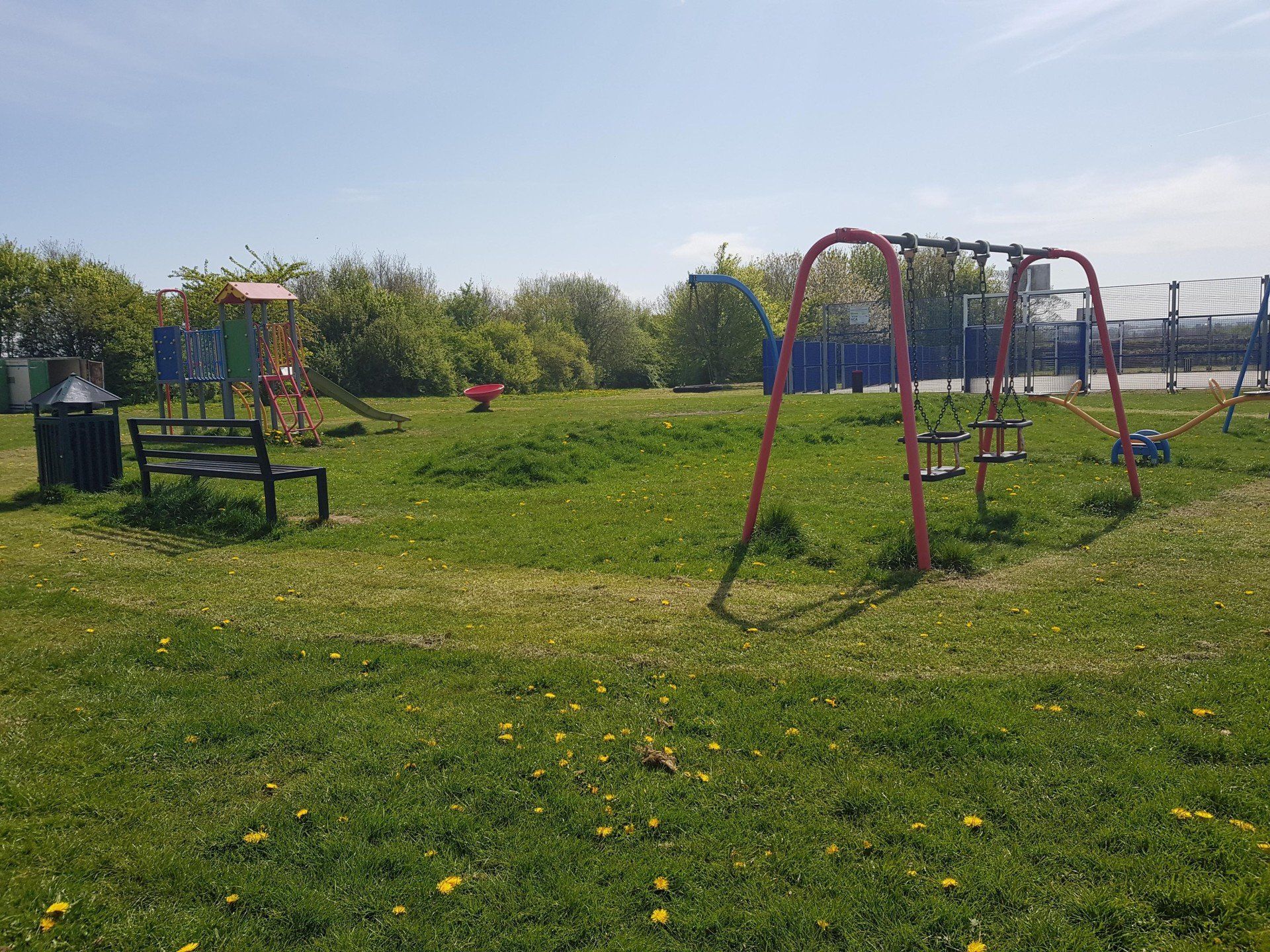 Swing set and seesaw at Charnwood Recreation Ground