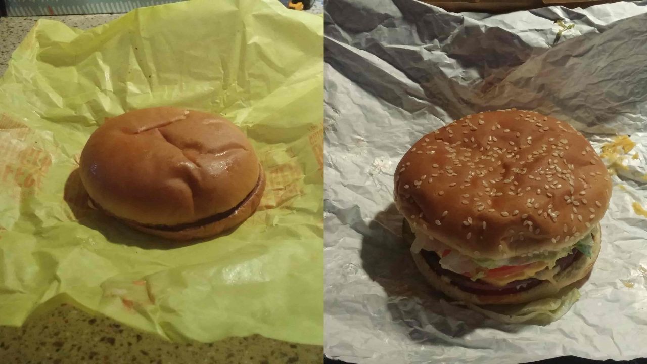 Cheeseburgers from a fast food and sit-down restaurant