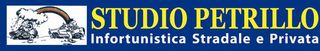 Studio Petrillo logo with blue and yellow text and the subtitle &ldquo;Infortunistica Stradale e Privata&rdquo;
