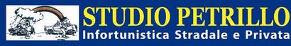 Studio Petrillo logo with blue and yellow text and the subtitle &ldquo;Infortunistica Stradale e Privata&rdquo;
