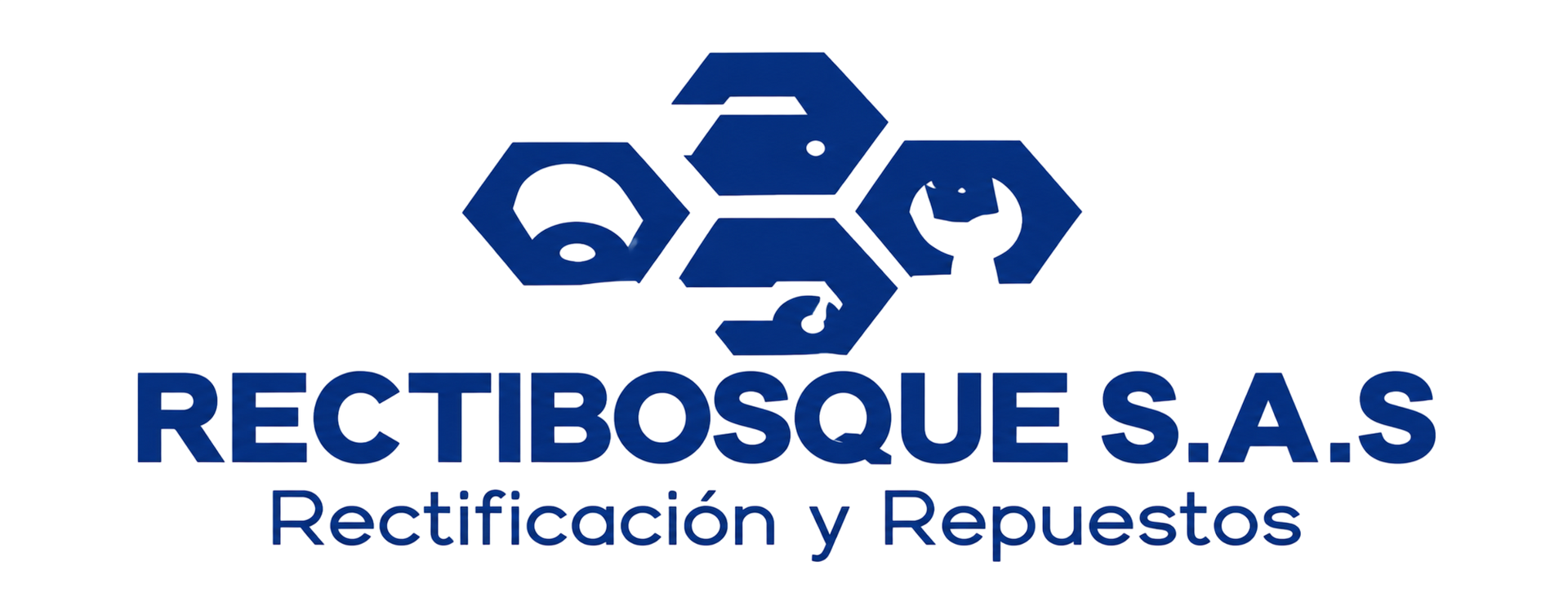 Logo azul de RECTIBOSQUE S.A.S con íconos de engranajes y texto “Rectificación y Repuestos”
