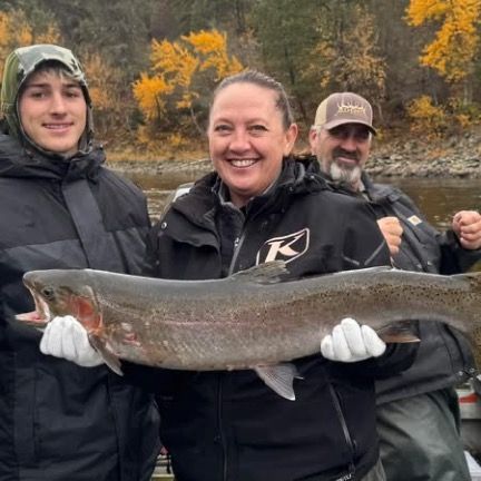 guide jim doing what he does best, smiles for days catching hatchery clearwater steelhead