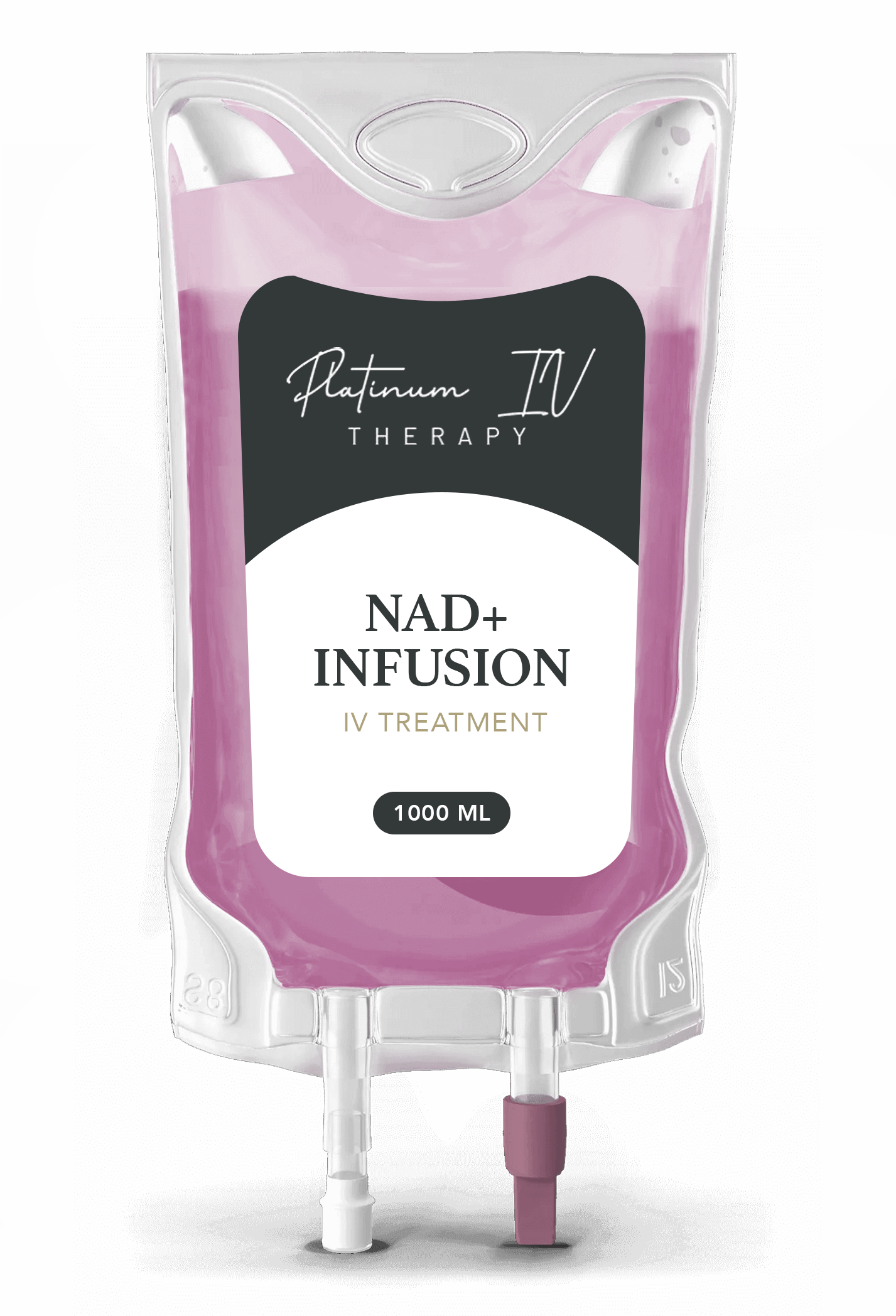 A bag of nad + infusion is sitting on a table.
