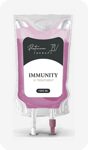 A bag of platinum iv immunity is sitting on a table.