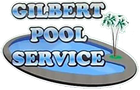 Gilbert Pool Service logo with blue pool, palm trees, and bold gray lettering