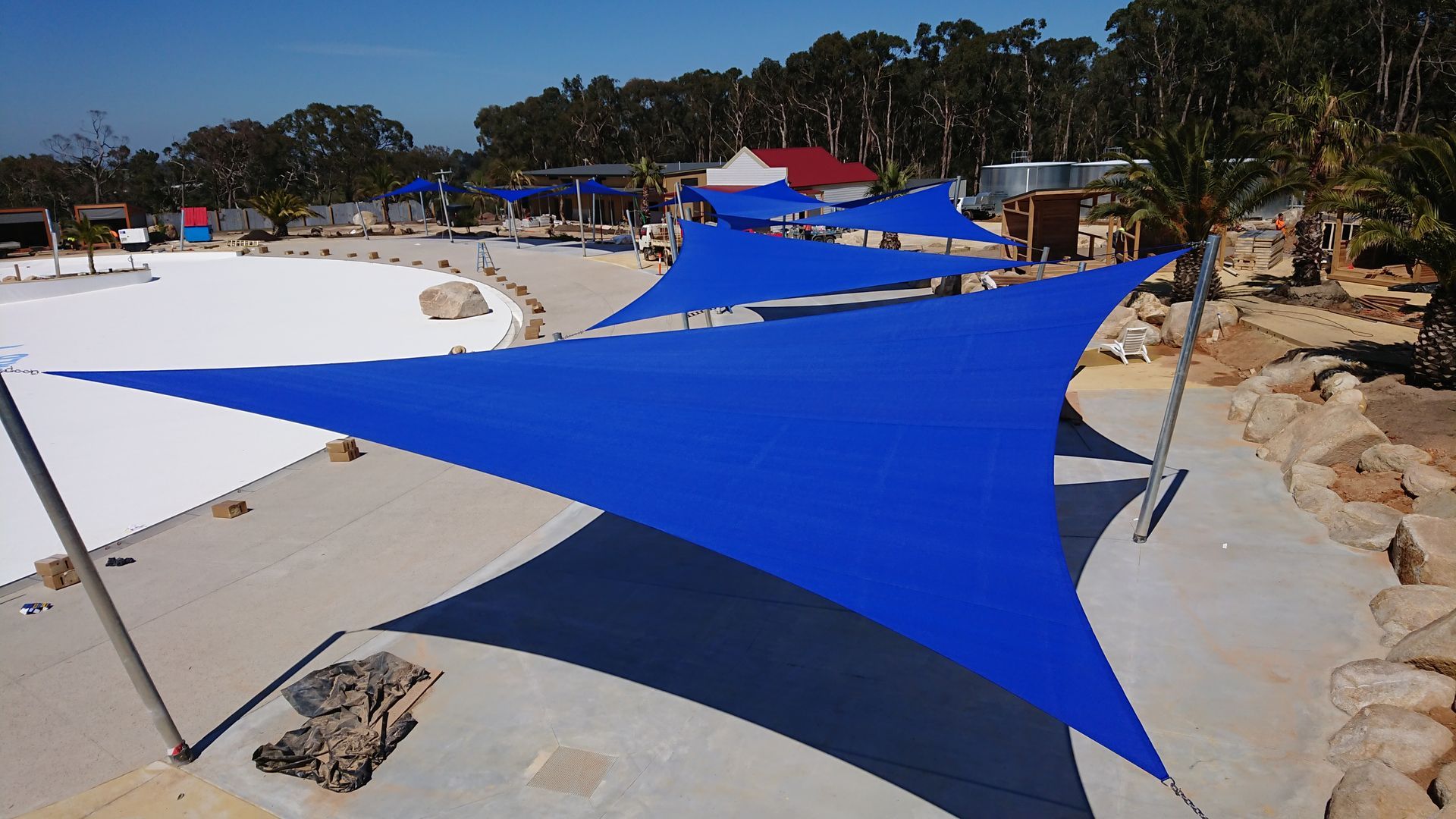 Shade Sail Installation around Wave Pool at Gumbuya World Theme Park  | 2705 Princes Hwy, Tynong North VIC 3813 Melbourne | Sundance Shade Structures PTY LTD 