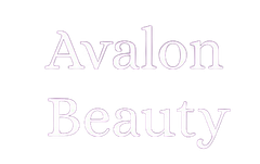 A purple background with white text that says avalon beauty
