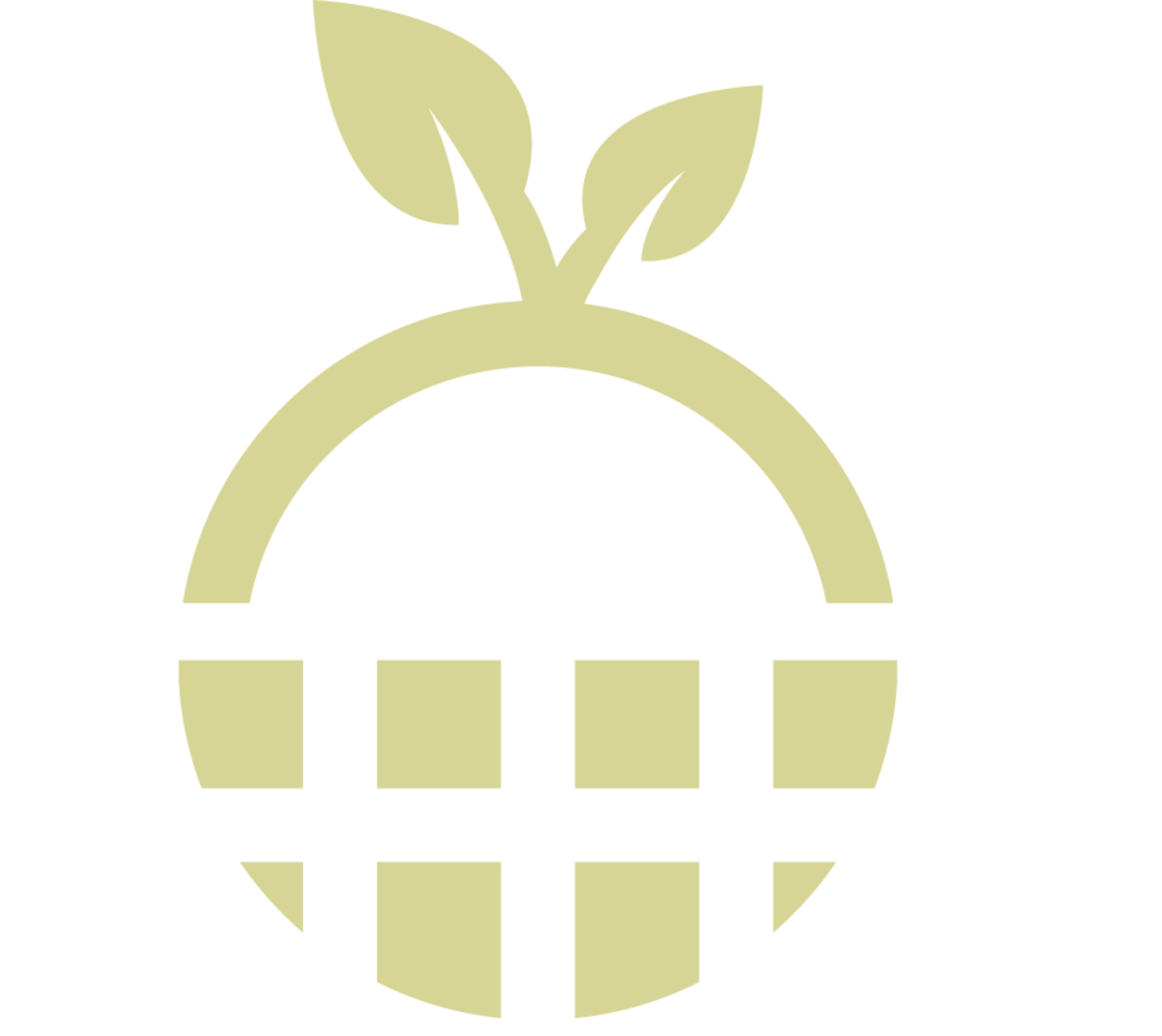 A light green minimalist logo of a circular basket with two leaves on top, set against a white background.