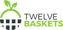 Logo for Twelve Baskets: a stylized dark gray basket with a green handle and two green leaves on top.