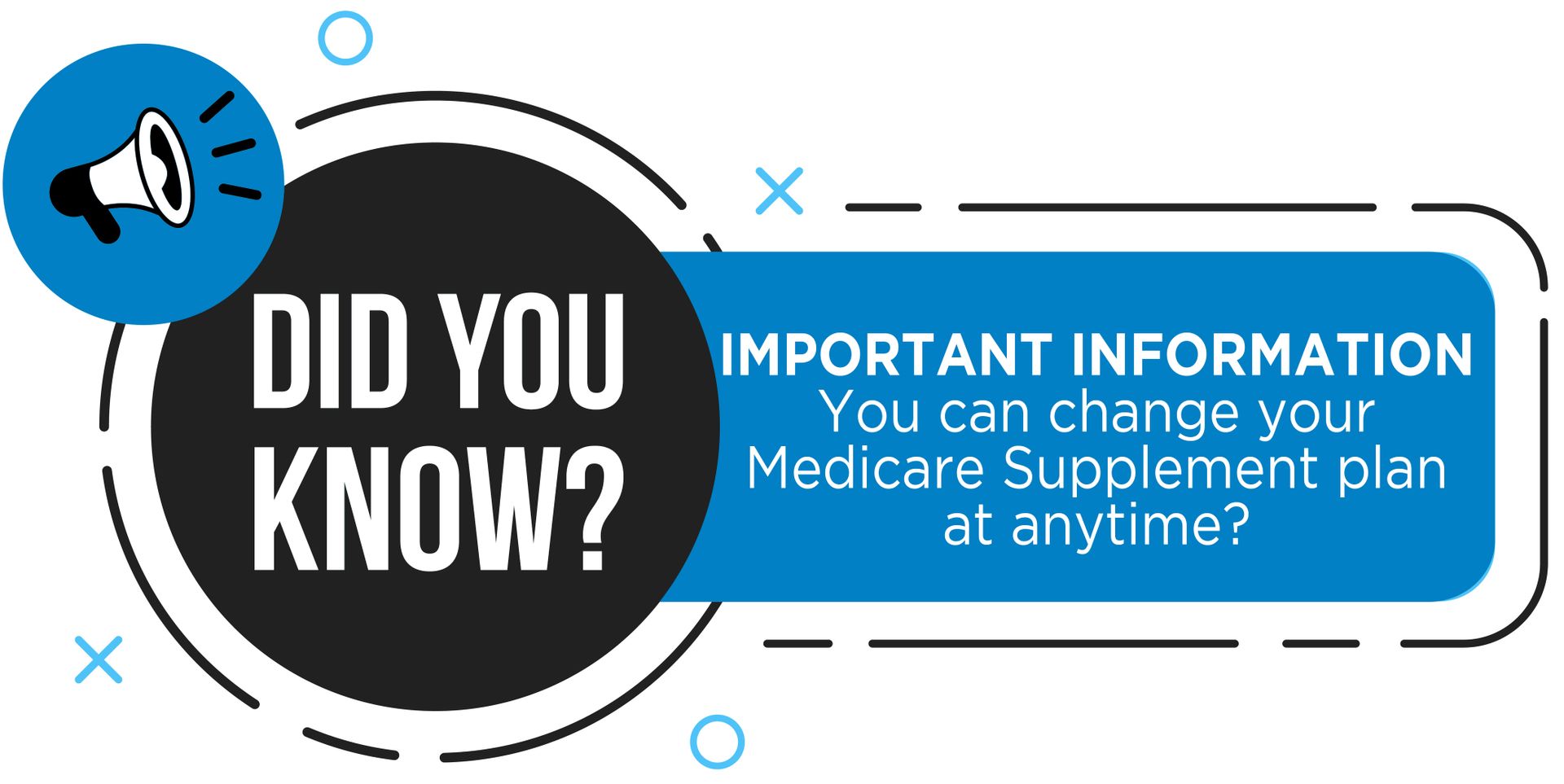 A blue sign that says `` did you know ? important information you can change your medicare supplement plan at anytime ? ''