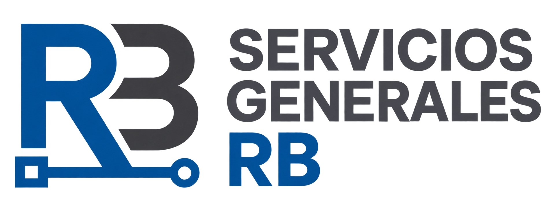 Logotipo de RB Servicios Generales en azul y gris con letras RB estilizadas y texto