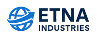 ETNA Industries logo with globe and upward arrow in blue.