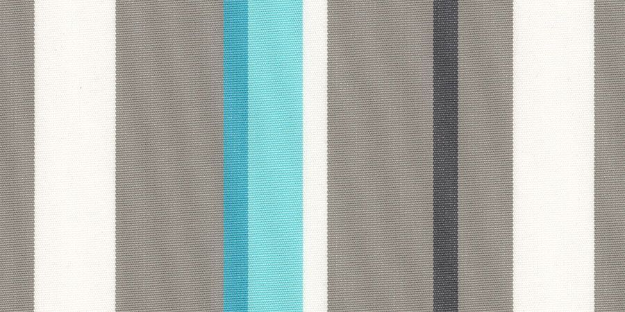 A close up of a gray , white and blue striped fabric.