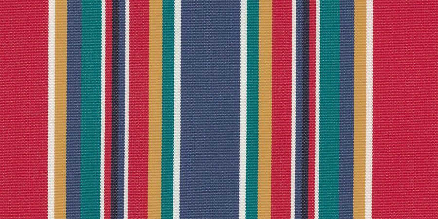 A close up of a red , blue , yellow and white striped fabric.