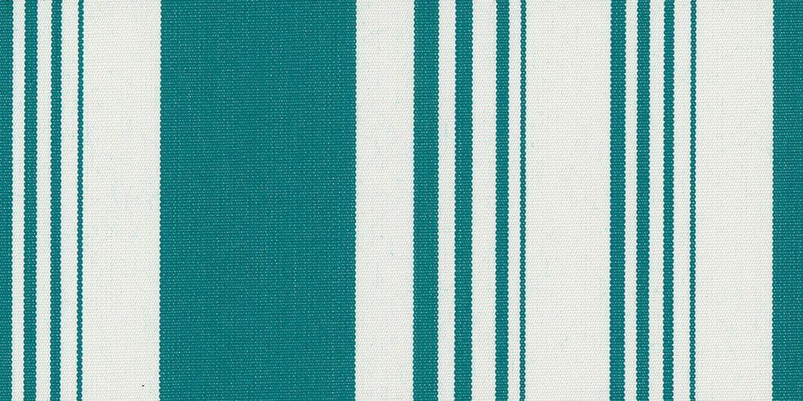 A close up of a teal and white striped fabric.