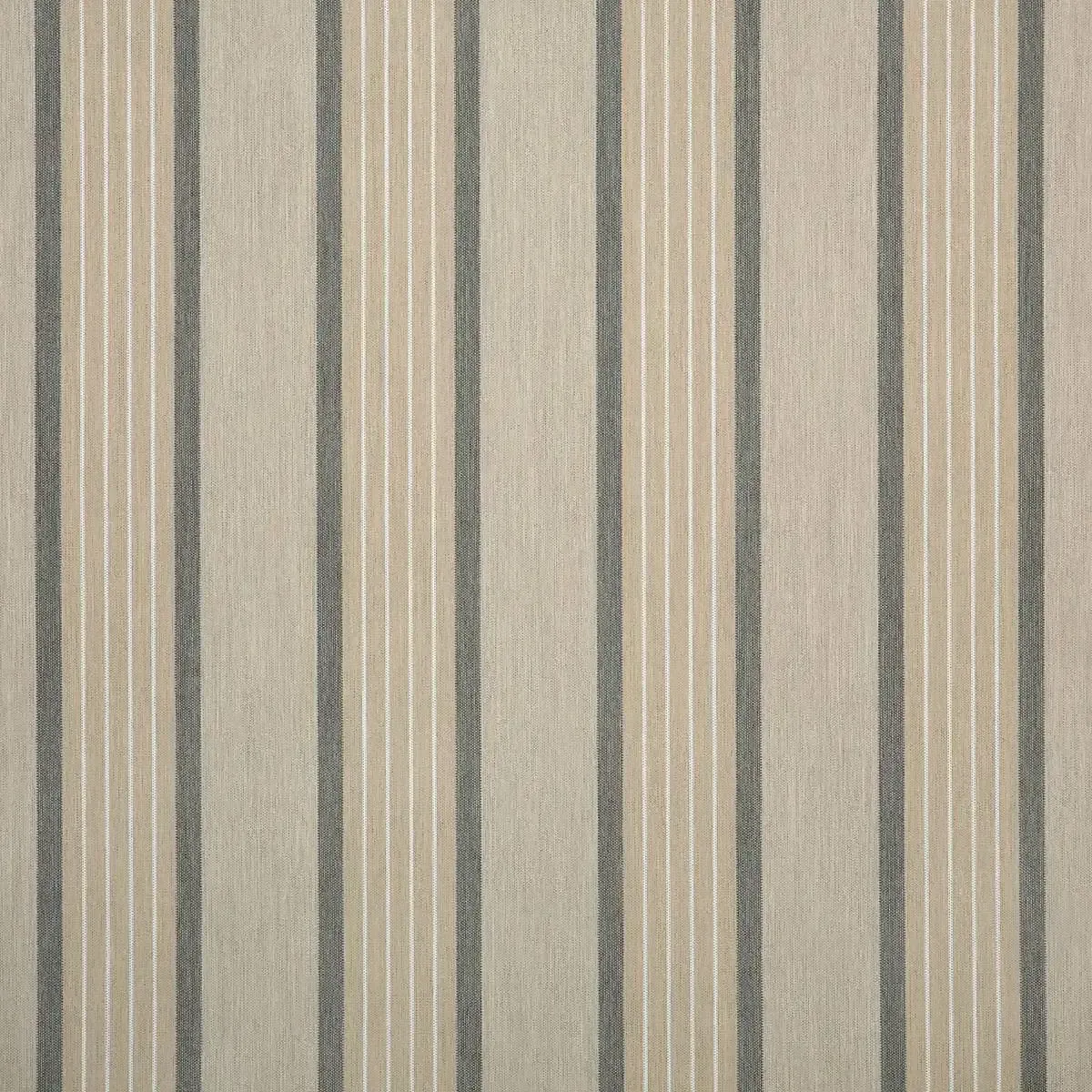 A close up of a striped fabric with gray stripes on a beige background.