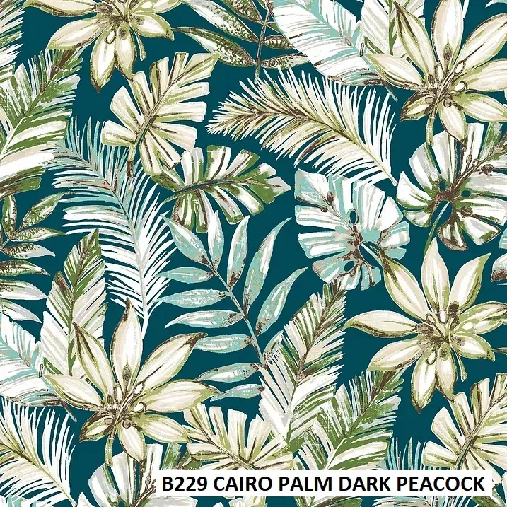 FABRIC CLOSE-UP OF CUSHION COLOR B229 - CAIRO PALM DARK PEACOCK