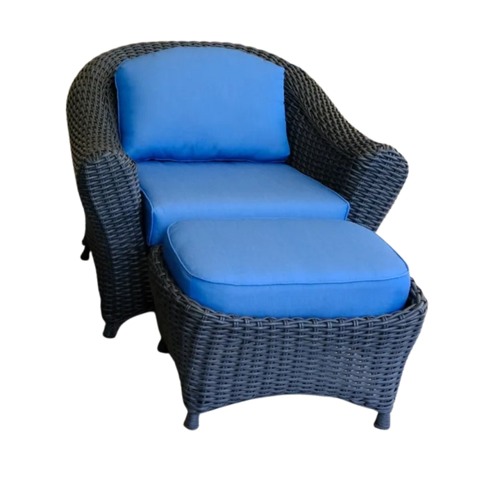 Lake Adela Patio Set with a loveseat, lounge chairs, and matching ottomans and tables