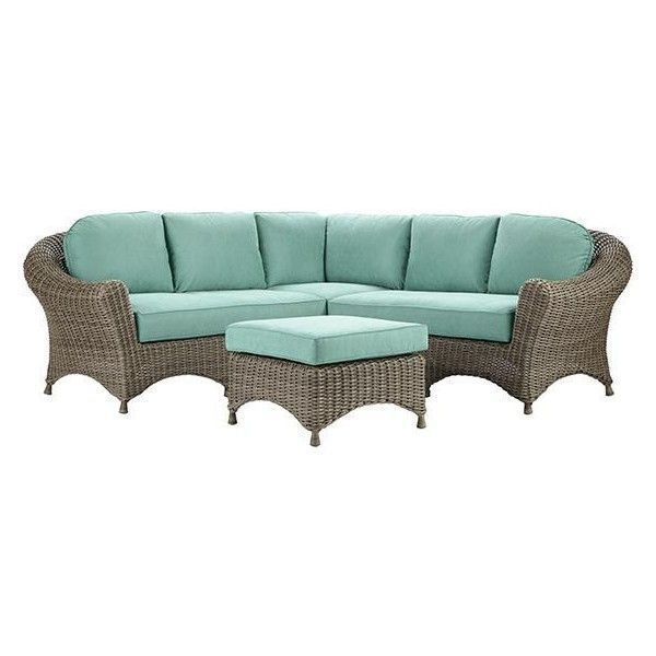 Lake Adela Patio Sectional with custom Teal Sunbrella Pillows all on a white background