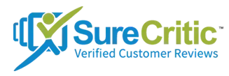 SureCritic logo with blue and green checkmark icon and “Verified Customer Reviews” text