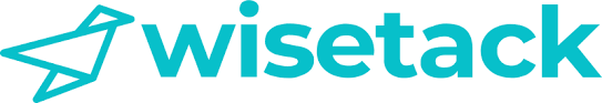 Wisetrack logo in teal with a stylized paper plane icon on a white background
