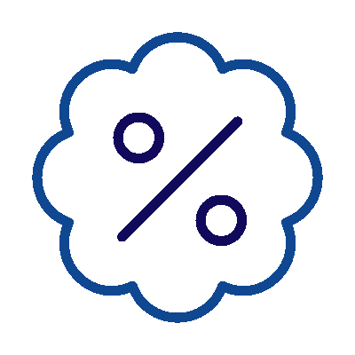 A percentage symbol connected to two dollar signs.