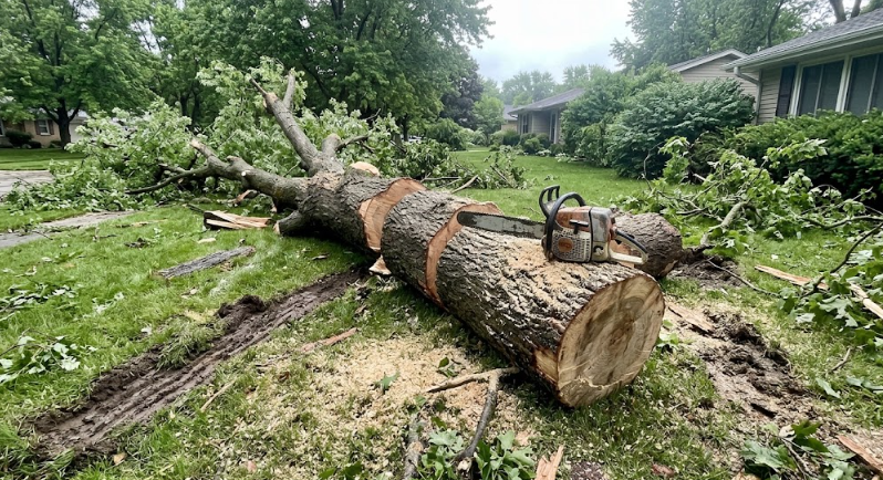 24/7 emergency storm damage cleanup and fallen tree removal by professionals.