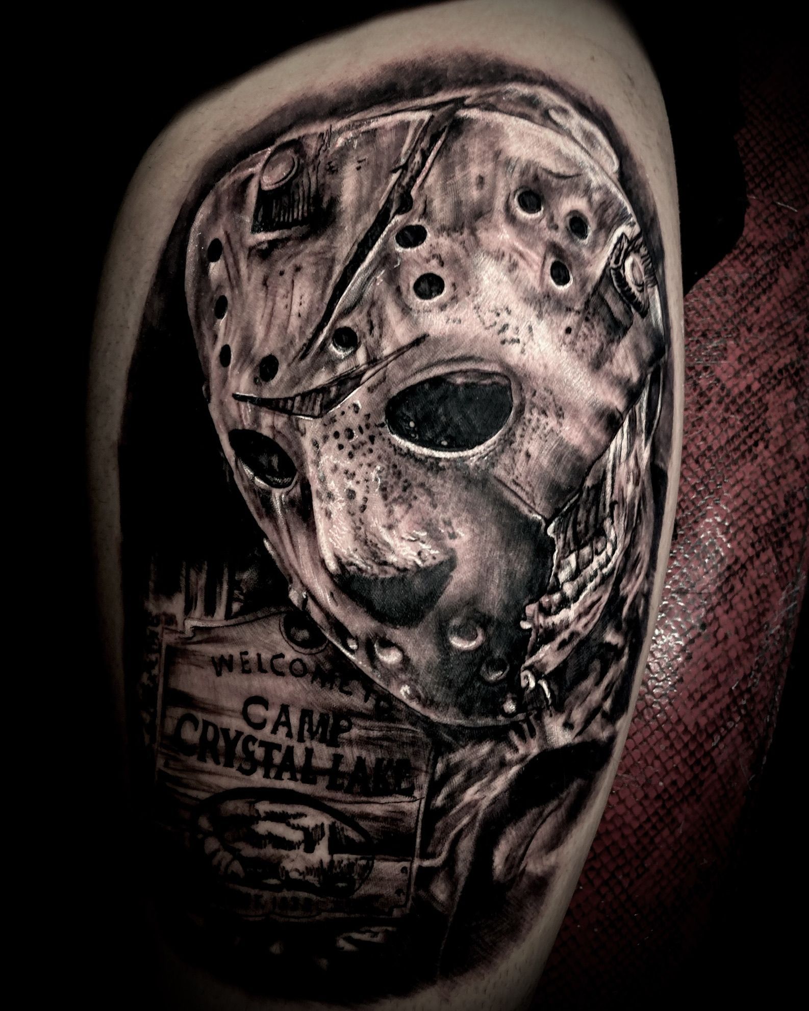 Jason Voorhees hockey mask tattoo with 