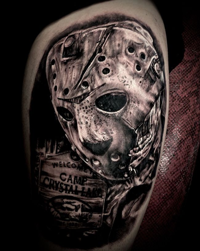 Jason Voorhees hockey mask tattoo with 