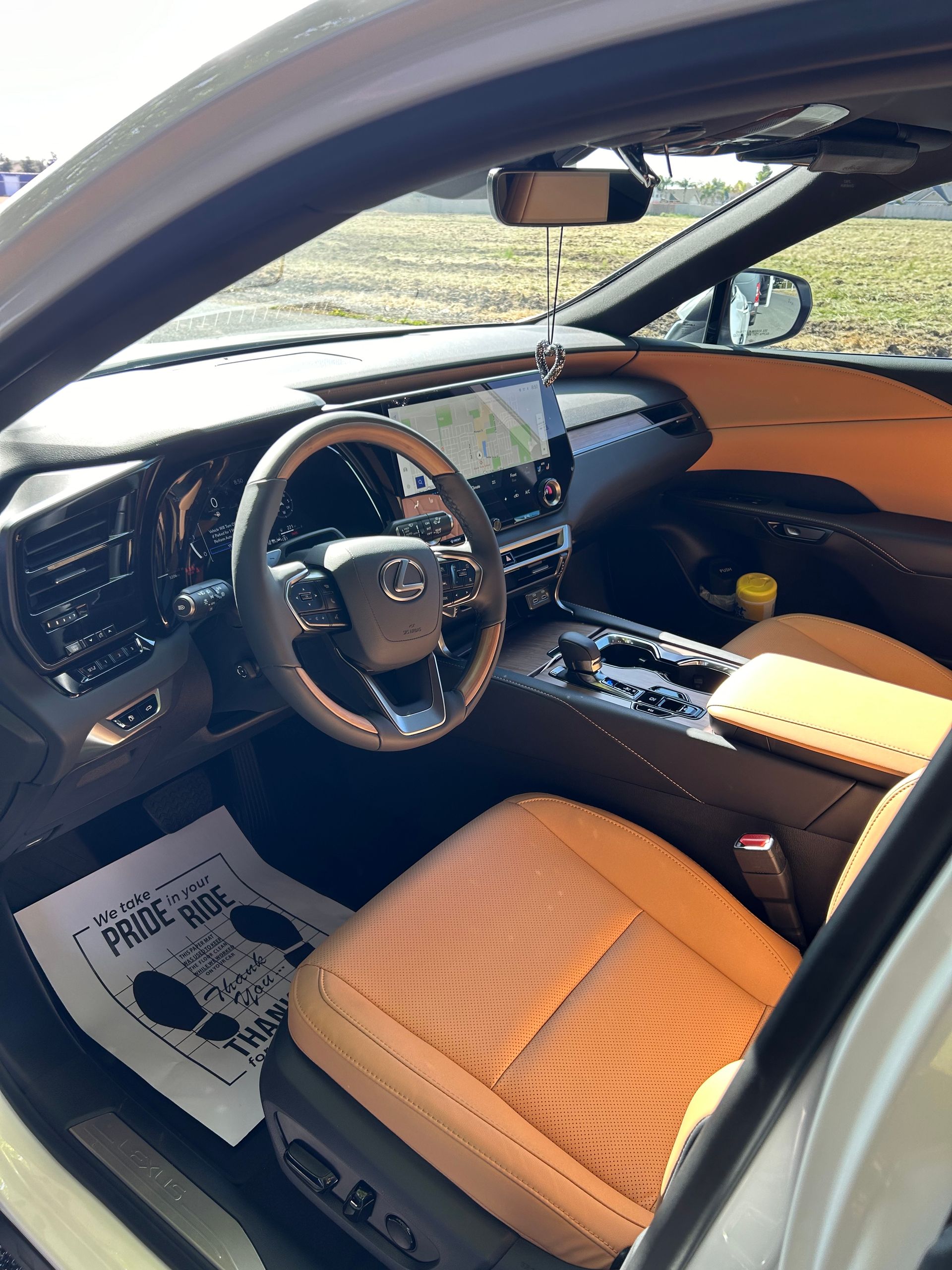 A person is cleaning the dashboard of a car with a brush.