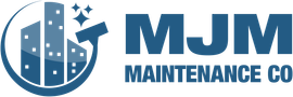 MJM Maintenance Co. logo with blue building icon and bold blue text