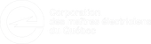A white logo for a company called corporation des mètres et estimations.