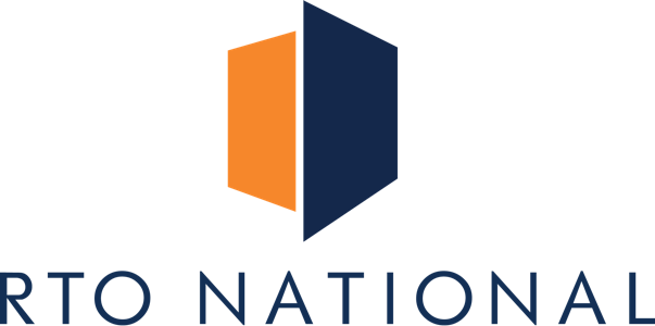 Orange and navy geometric logo above partial text reading “RTO NATIONAL”