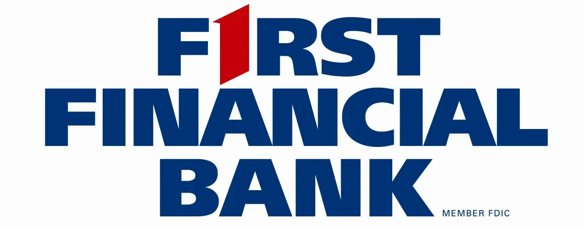 First Financial Bank logo in blue and red text on a white background