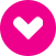 Ícone de coração rosa dentro de um círculo branco sobre um fundo magenta.