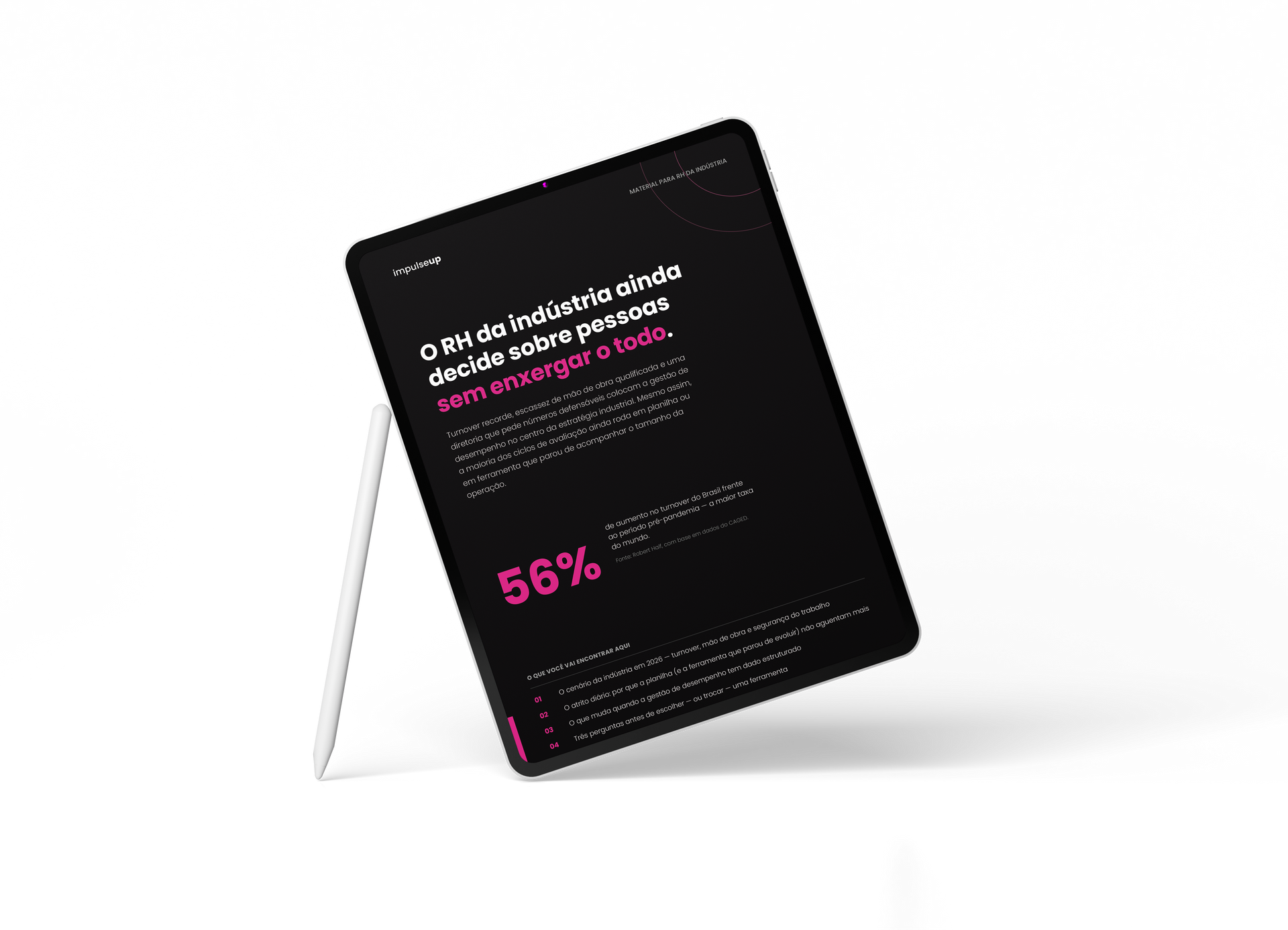 Três cartões de marketing brancos com as etiquetas Calculadora, E-book e Webinar, dentro de um suporte transparente.