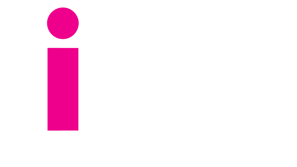 Ícone rosa com a letra “i” minúscula sobre fundo branco.
