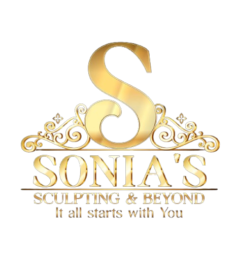 Gold “S” logo for Sonia’s Sculpting & Beyond with the tagline “It all starts with You”