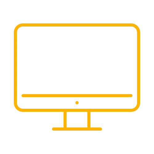 Um ícone amarelo de um monitor de computador em um fundo branco.