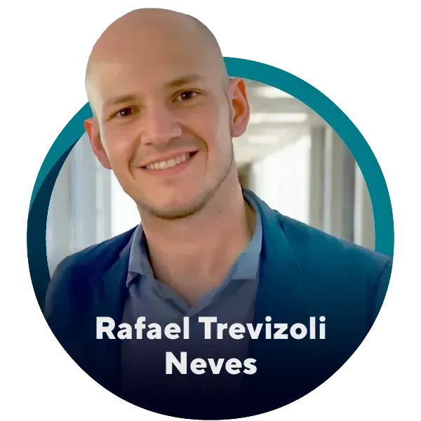 Rafael trevioli neves está sorrindo em um círculo azul